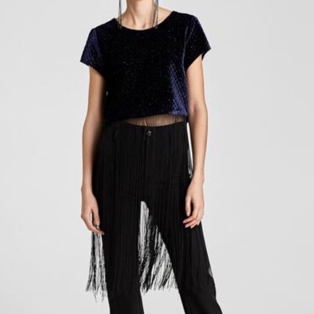 NWT Zara midnight blue velvet top